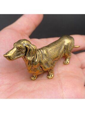 Brass Dachshund Dog Figurine Miniature Loyalty Totem Altar Decor 1970s Style
